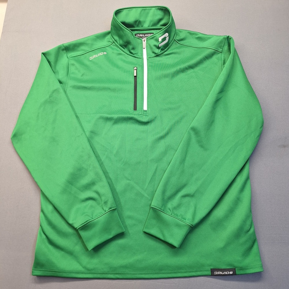 Druids Mens XL Green Quarter Zip Golf Pullover Long Sleeve Performance Mid Layer